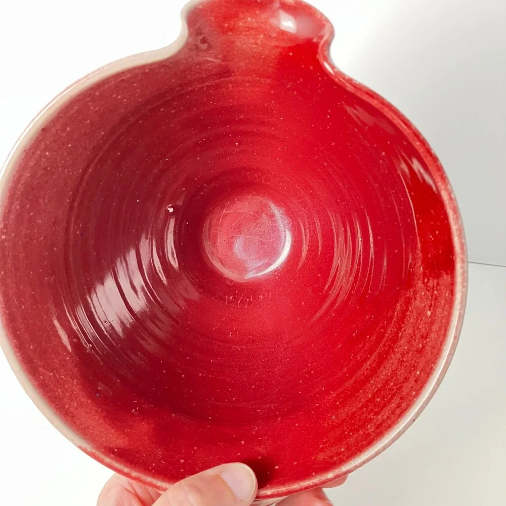 Handmade Pottery Batter Bowl 8in Red Stoneware Pour Spout Handle
